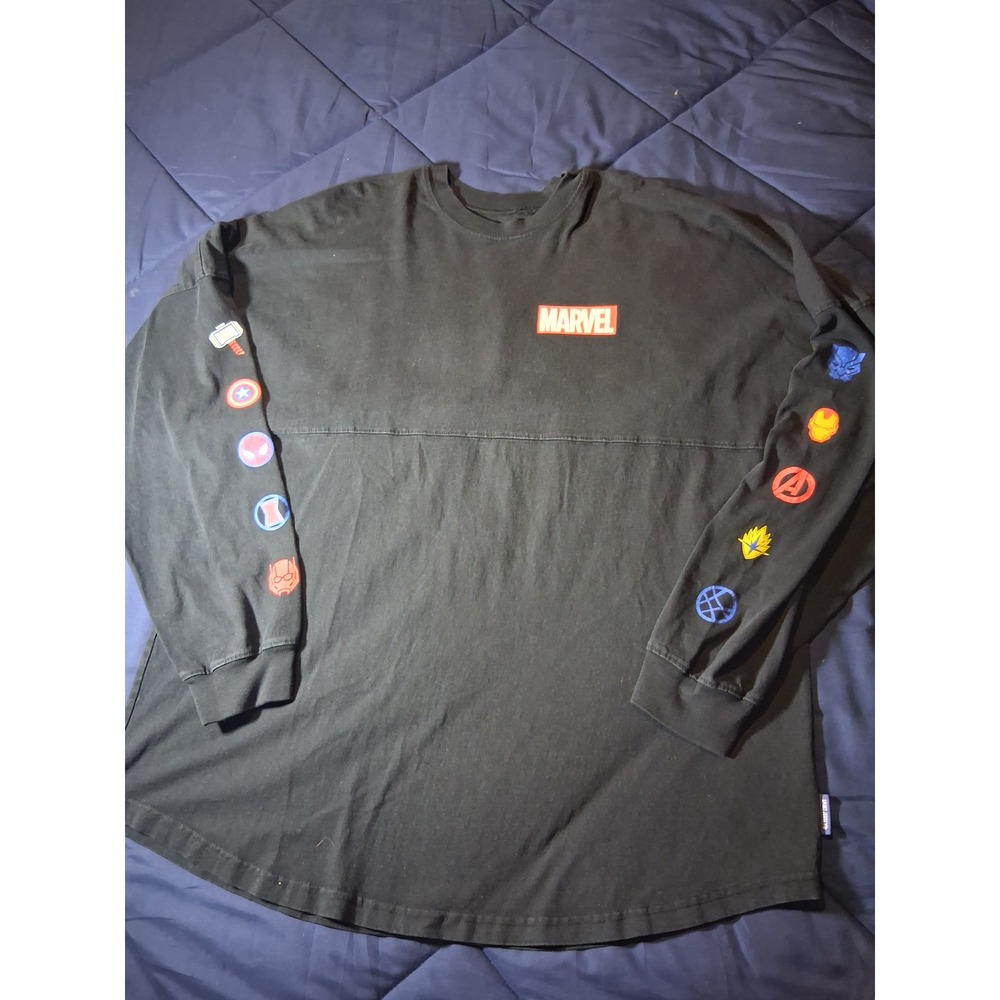 Disney Parks Marvel Spirit Jersey Men XXL Black Avengers Icons Long Sleeve Shirt